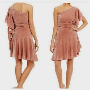 GB Juniors Velour Ruffle One Shoulder Date Night Out Wedding Guest Party Dress